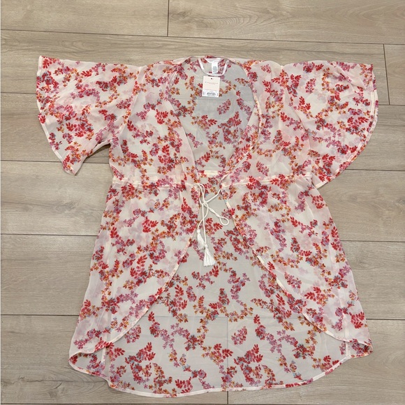 Lauren Conrad drawstring floral kimono cardigan - Picture 1 of 3